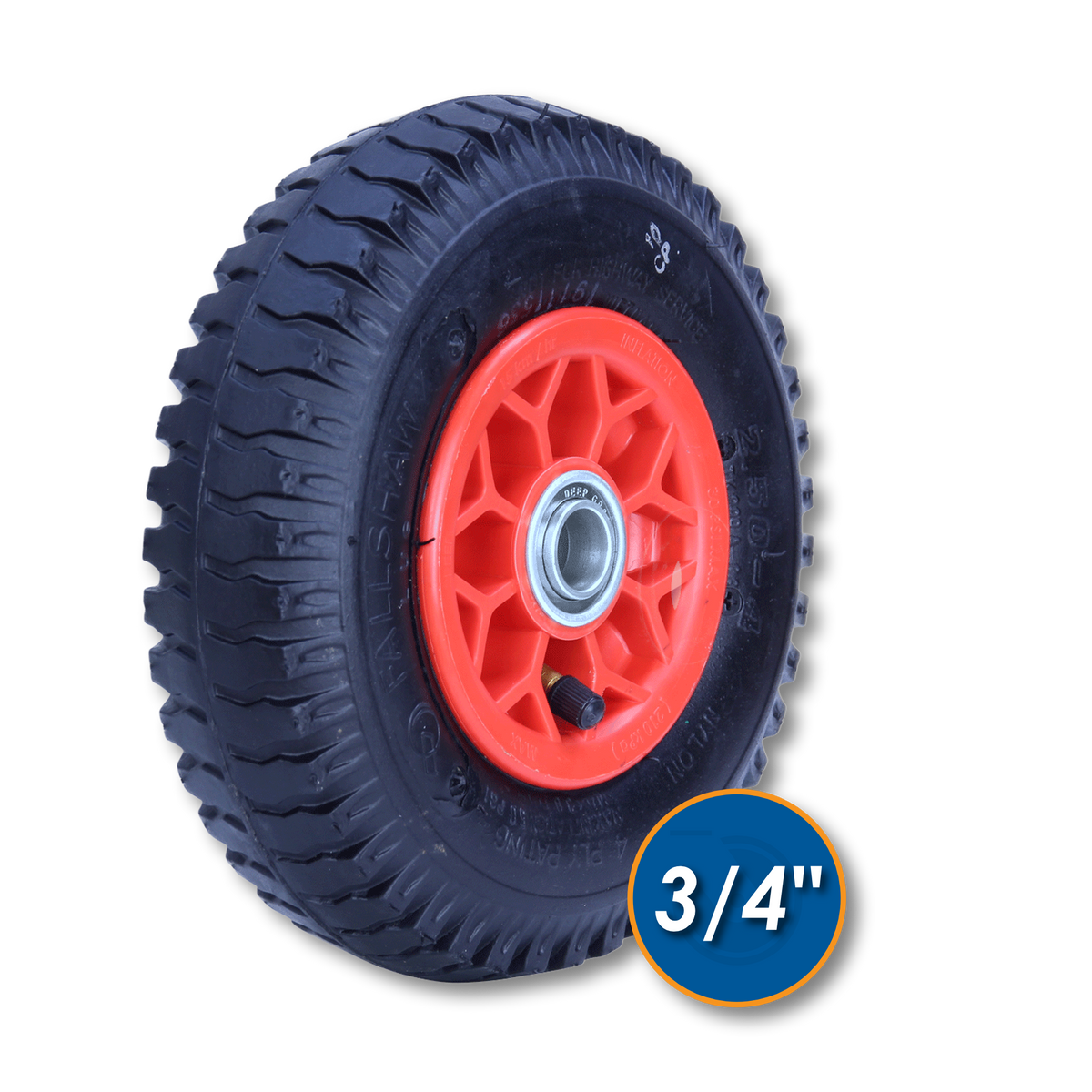 250X4LUG-PWB pneumatic wheel with 3/4 inch ball bearing