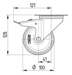 3377PJP100P62 - 125kg Swivel Plate Total Brake 100mm Blue Rubber