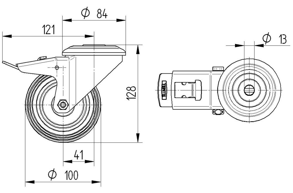 8477UOD100P30 - 150kg Swivel Total Brake Bolt Hole 100mm Stainless Steel White Nylon