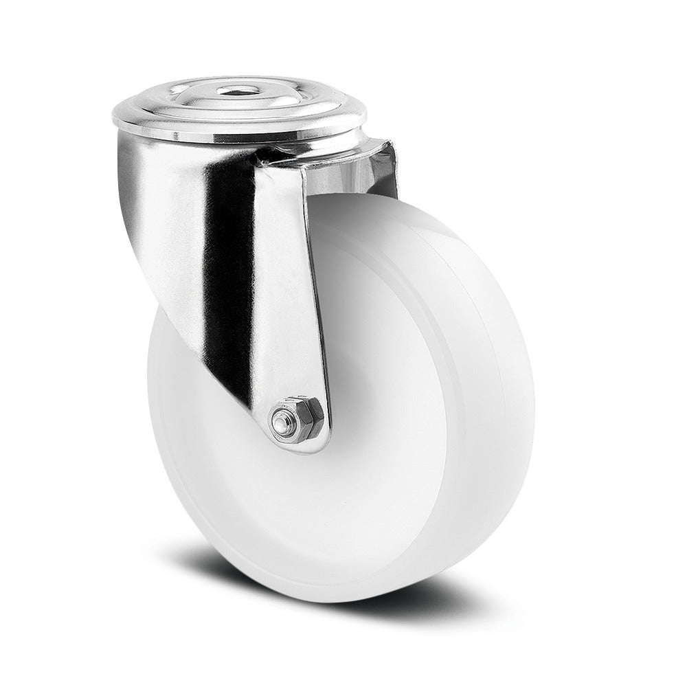 8470UOD125P30 200kg Swivel Bolt Hole 125mm Stainless Steel White Nylon