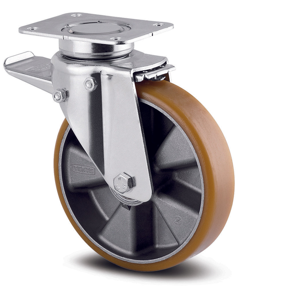 3642ITP125P63 - 500 Kg Swivel Plate Total Brake 125mm Polyurethane