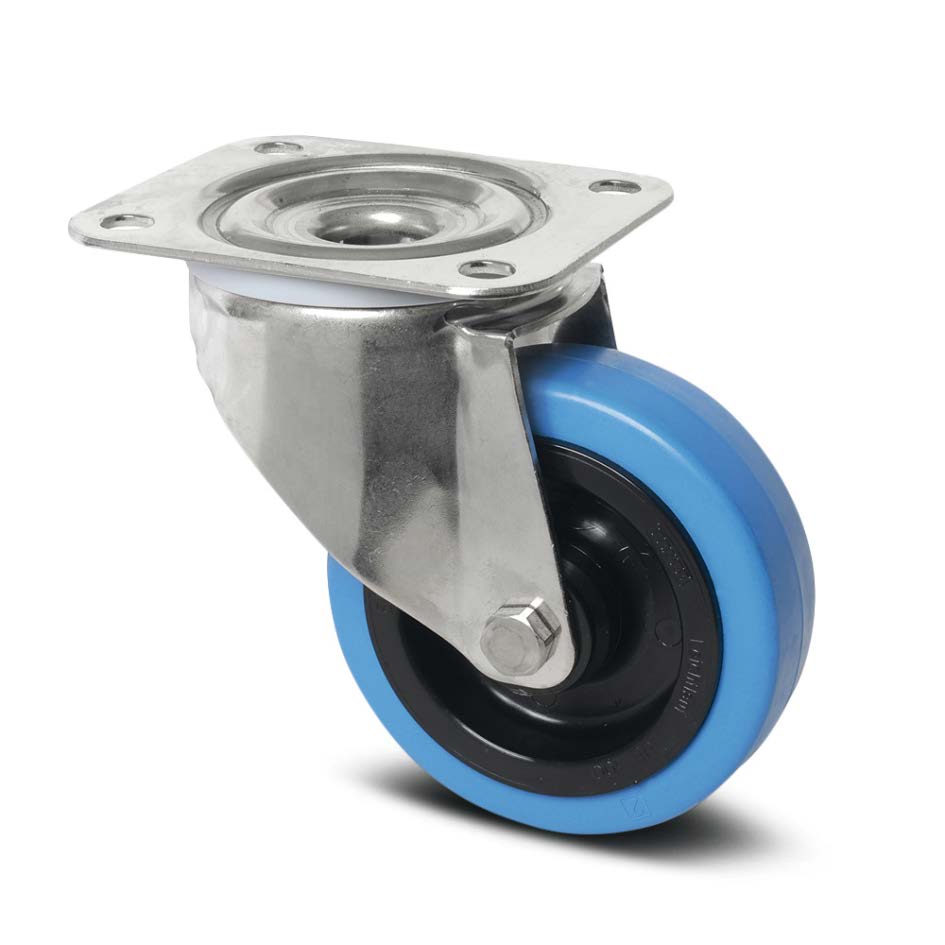 8470UFD125P62B - 250kg Swivel Plate 125mm Stainless Steel Blue Rubber