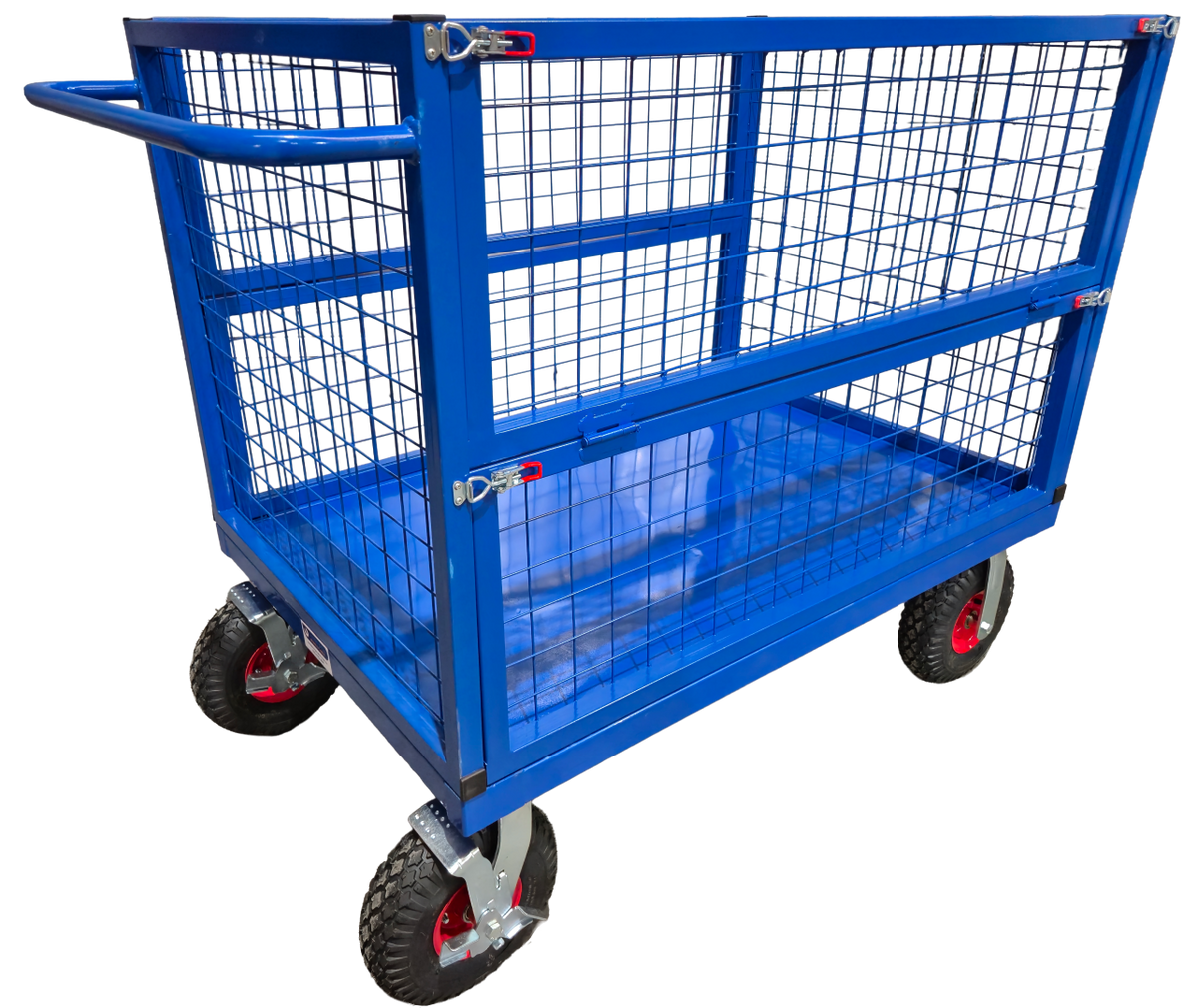 DWC500CAGE-PNEU - 500g Folding Side Cage Trolley with Pneumatic Wheels