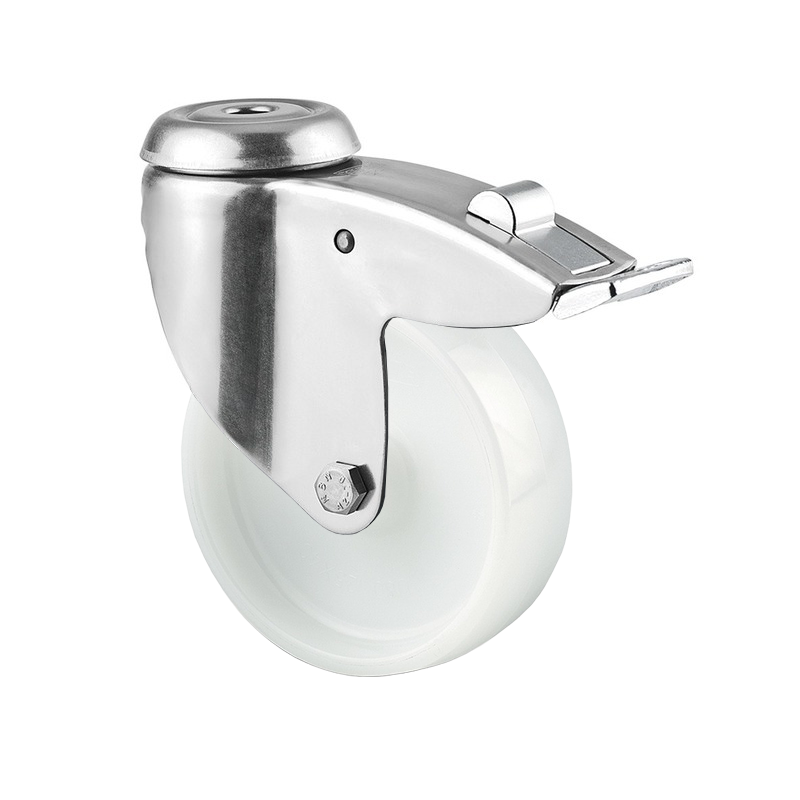 KSHT07525-NNI 75 kg Bolt-Hole Total Brake 75mm Stainless Steel White Nylon