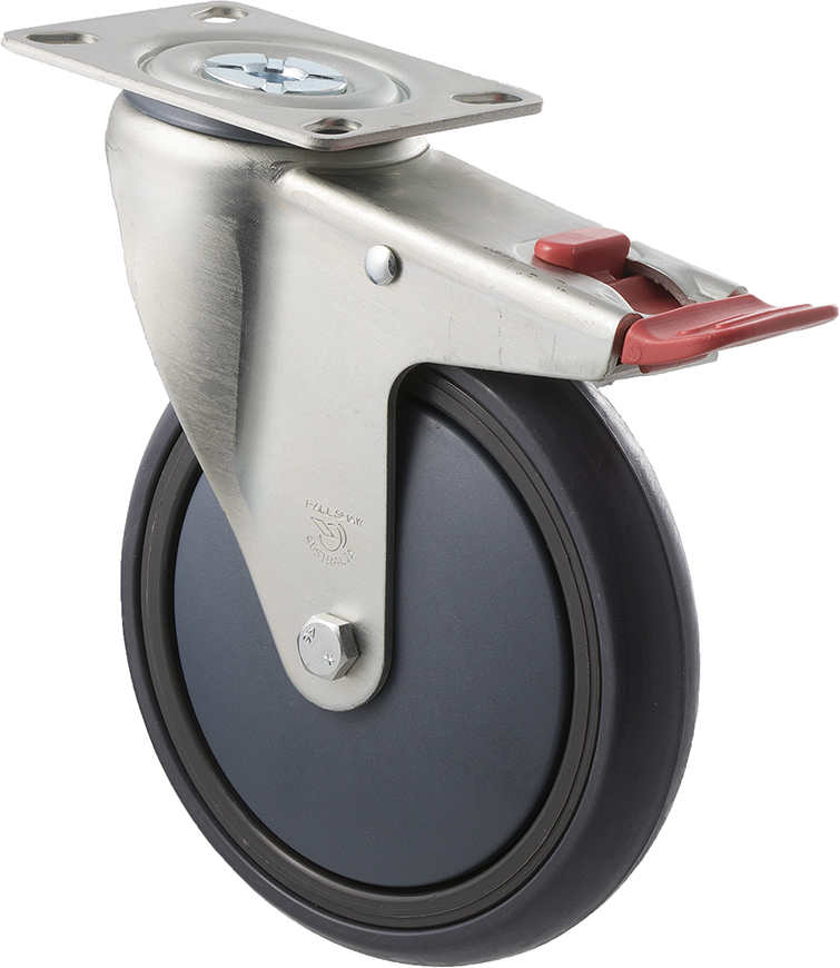 QTQ150G/MZPTB - 200 Kg Swivel Plate Total Brake 150mm Grey Rubber