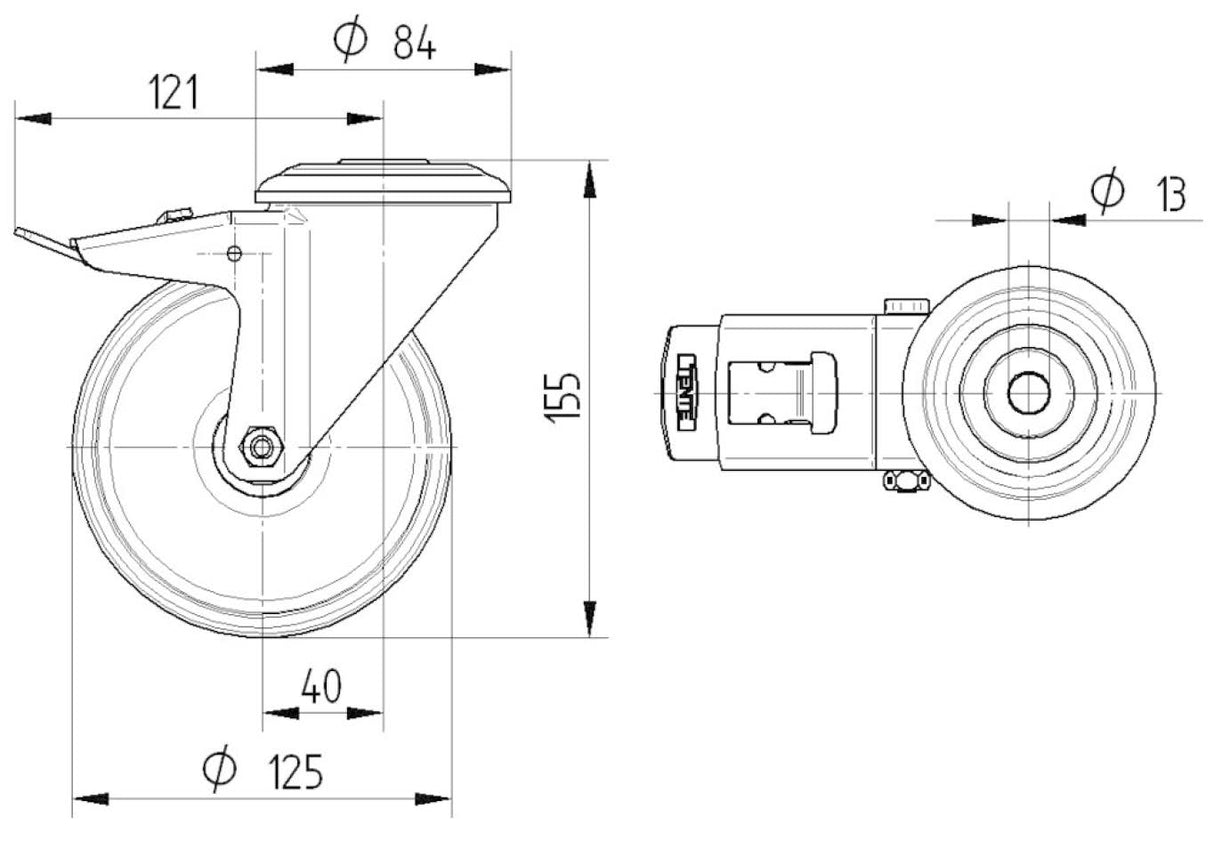 8477UAD125P30M - 200Kg Bolt Hole Total Brake 125mm Stainless Steel Polyurethane