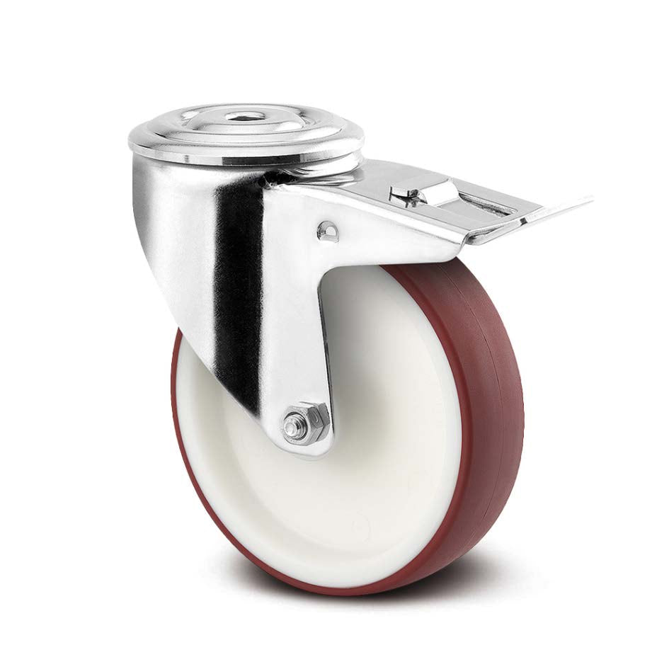 8477UAD125P30M - 200Kg Bolt Hole Total Brake 125mm Stainless Steel Polyurethane