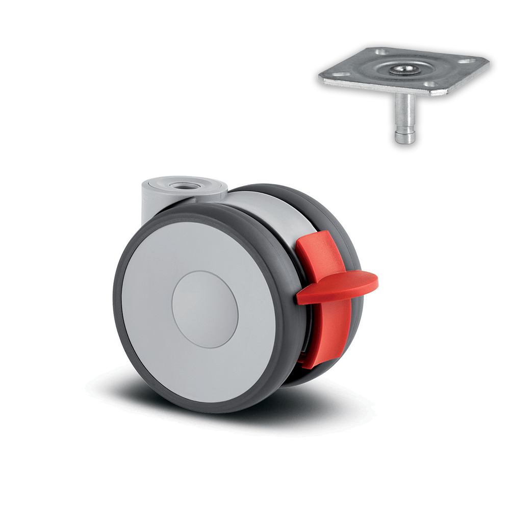 5925UAP100G-RB 100 Kg Swivel/Brake 100mm Twin Wheel Polyurethane