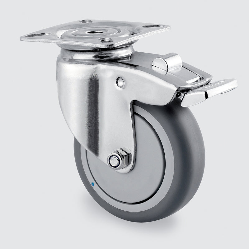 KSST07525-TPB 75 kg Swivel Plate Total Brake 75mm Stainless Steel Grey TPE