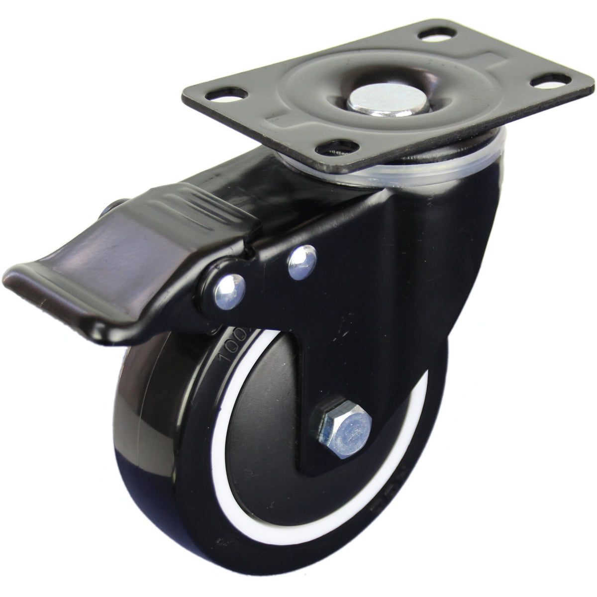 BPUQ100STB - 140 kg Swivel Plate Total Brake 100mm Polyurethane