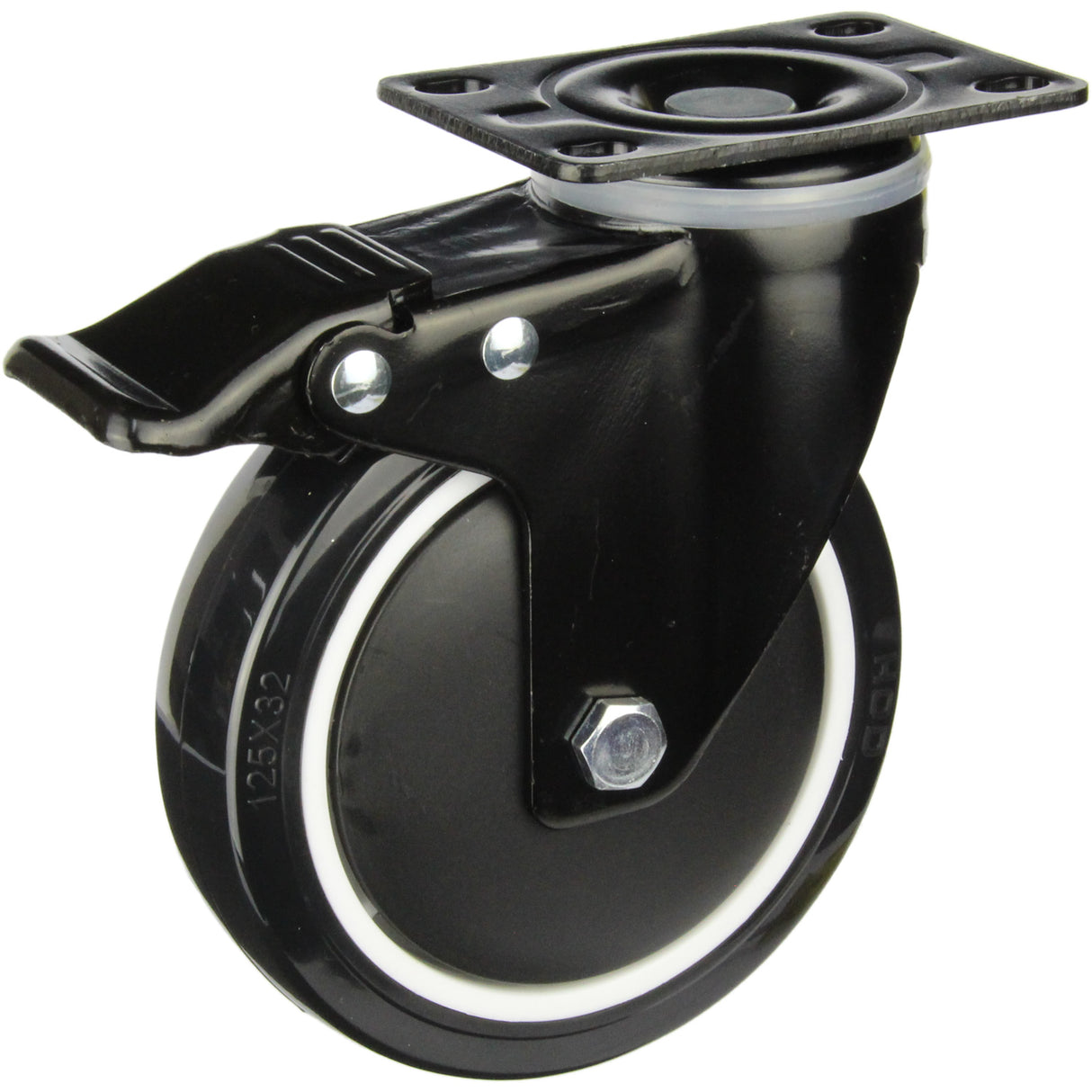 BPUQ125STB - 155 Kg Swivel Plate Total Brake 125mm Polyurethane