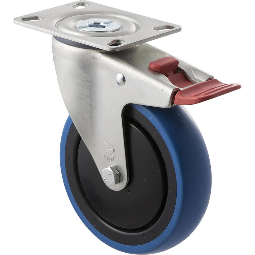 CBQ125G/MZPTB - 100 Kg Swivel Plate Total Brake 125mm Blue Rubber