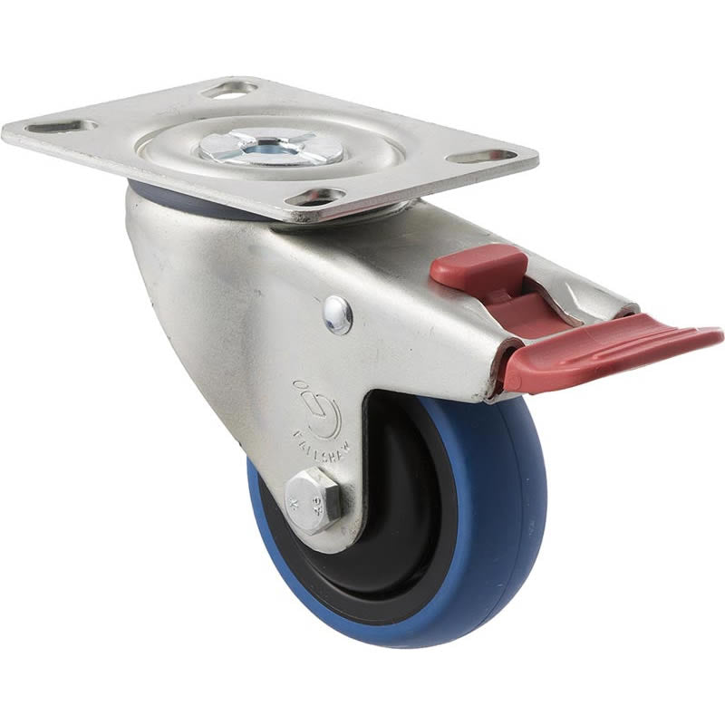 CBQ75G/MZPTB - 85 Kg Swivel Plate Total Brake 75mm Blue Rubber