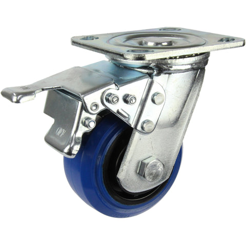 HIN4SB-BRQ <span>180 Kg Swivel Plate Total Brake 100mm Blue Rubber</span>