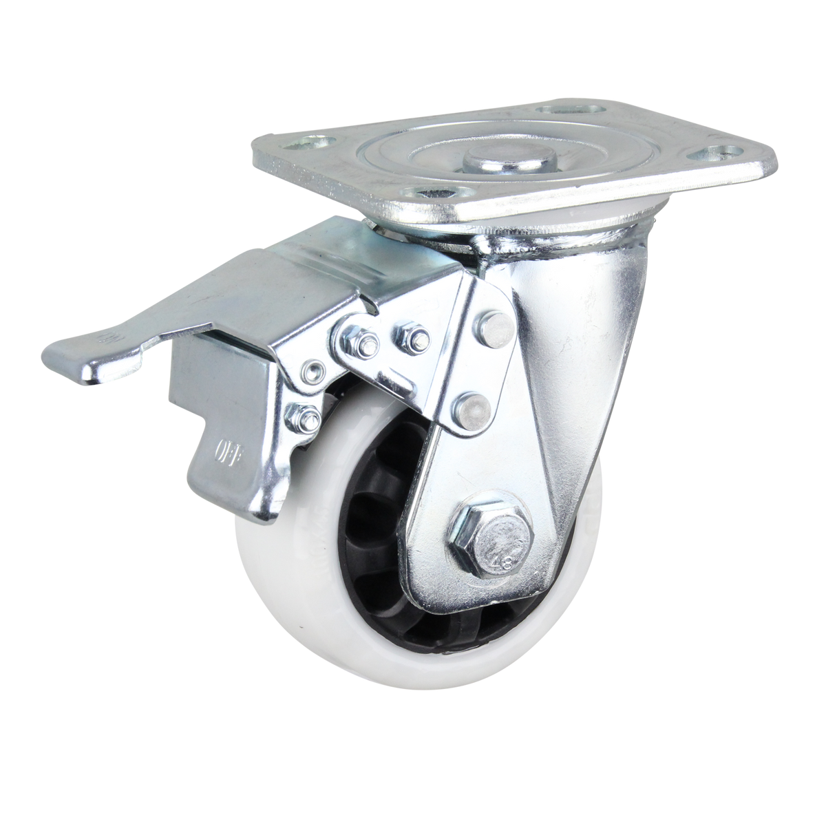HIN4SB-WNQ - 300 kg Swivel Plate Total Brake 100mm White Nylon