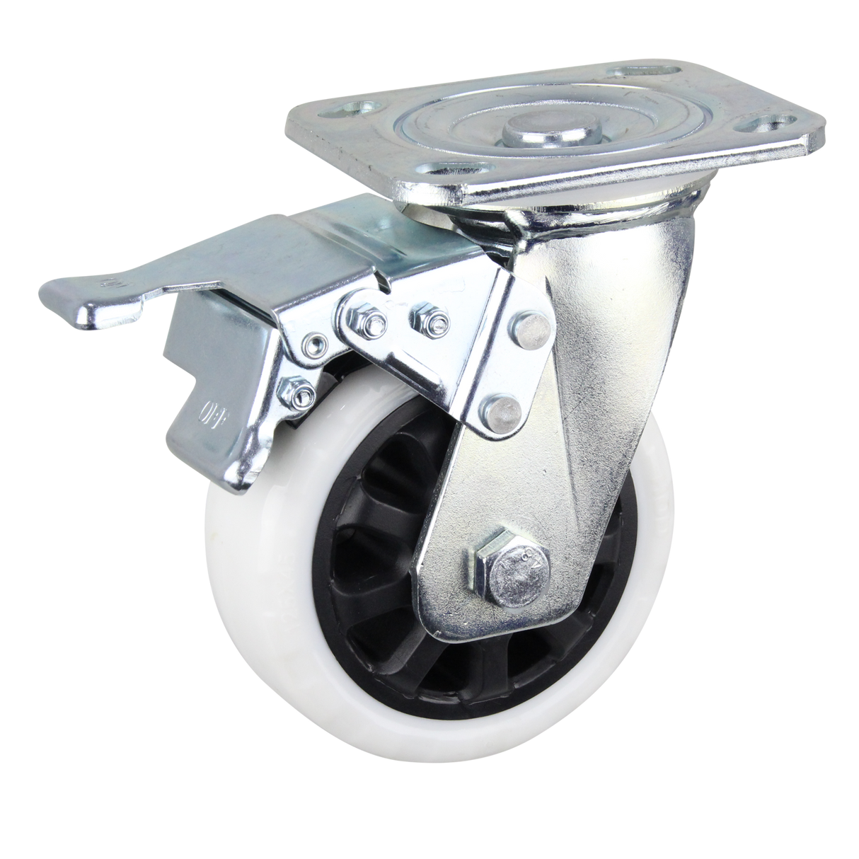 HIN5SB-WNQ - 360 Kg Swivel Plate Total Brake 125mm White Nylon