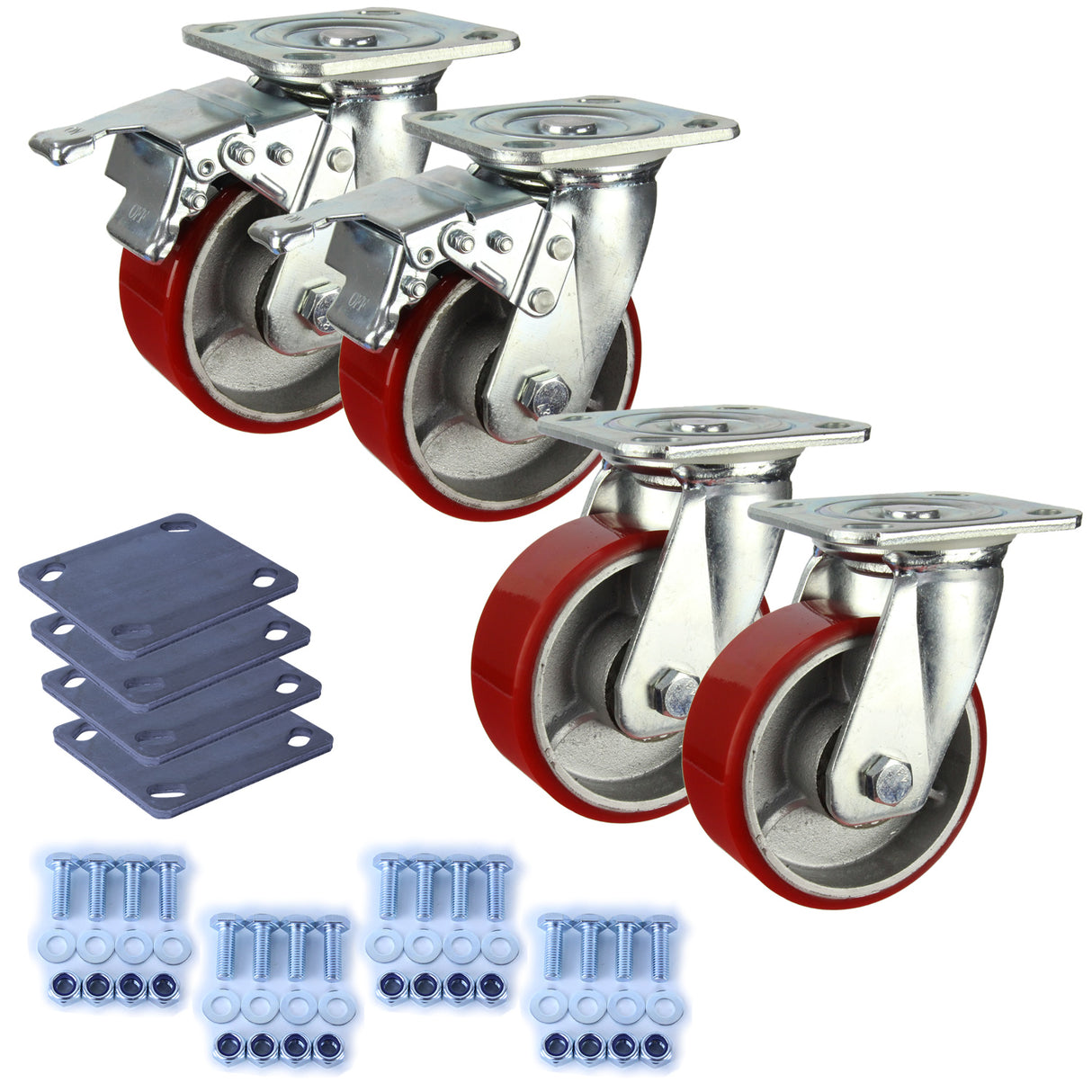 Heavy Industrial 125mm 350 Kg Per Castor Pack 2x Swivel & 2x Swivel Total Brake Polyurethane *HIN5-S-SB-CIPU-PACK*