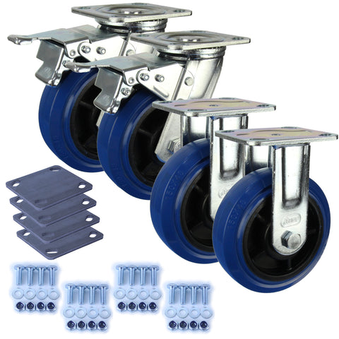 Heavy Industrial 150mm 300 Kg Pack <span>2x Fixed & 2x Swivel Total Brake Blue Rubber</span>