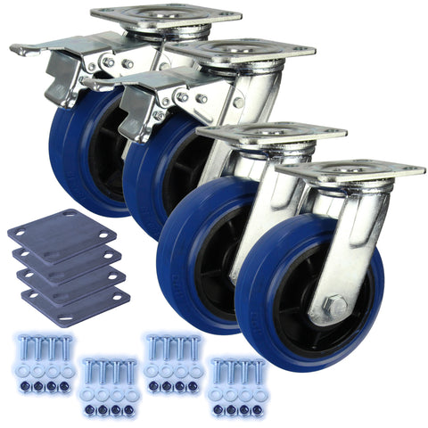 Heavy Industrial 150mm 300 Kg Pack <span>2x Swivel & 2x Swivel Total Brake Blue Rubber</span>