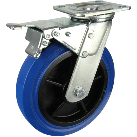 HIN8SB-BRQ <span>350 Kg Swivel Plate Total Brake 200mm Blue Rubber</span>
