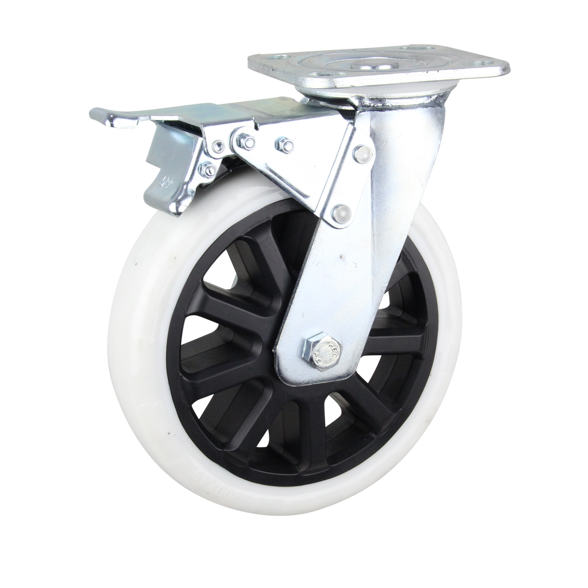 HIN8SB-WNQ - 480 kg Swivel Plate Total Brake 200mm White Nylon
