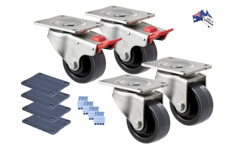 Premium Australian Made Heavy Industrial 100mm<span>2x Swivel & 2x Swivel Total Brake Polyurethane 300kg per castor(HUR100S-SB-PACK)</span>