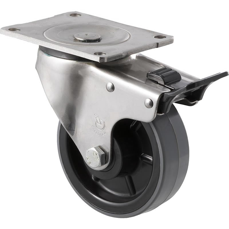 HUS125/OSPTB - 400 kg Stainless Steel Swivel Plate Total Brake 125mm Polyurethane