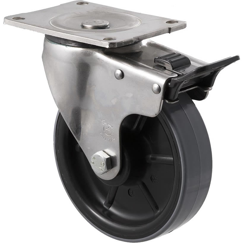 HUS150/OSPTB - 450 kg Stainless Steel Swivel Plate Total Brake 150mm Polyurethane
