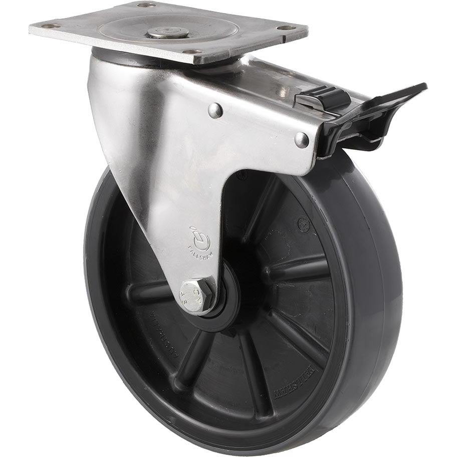 HUS200/OSPTB - 500 kg Stainless Steel Swivel Plate Total Brake 200mm Polyurethane