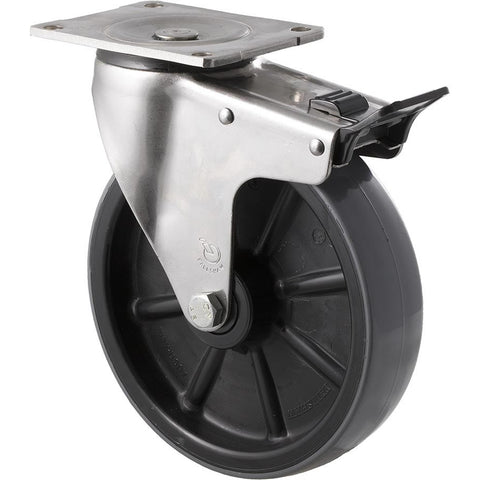 HUS200/OSPTB <span>450 Kg Stainless Steel Swivel Plate Total Brake 200mm Polyurethane</span>