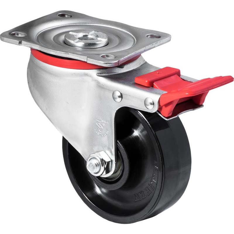 JNR100/JZPTB - 300 kg Swivel Plate Total Brake 100mm Black Nylon