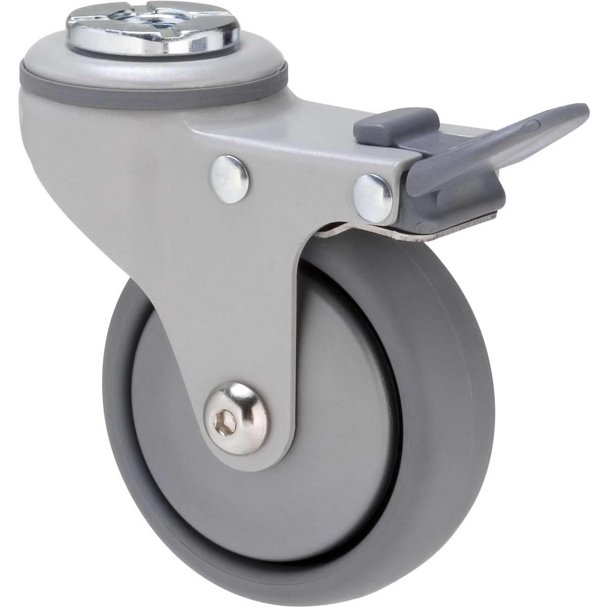 KJQ75GSL - KJQ75G/KPHTBSL 50 Kg Bolt-Hole Total Brake 75mm Grey TPE w/ Silver Thread Guard