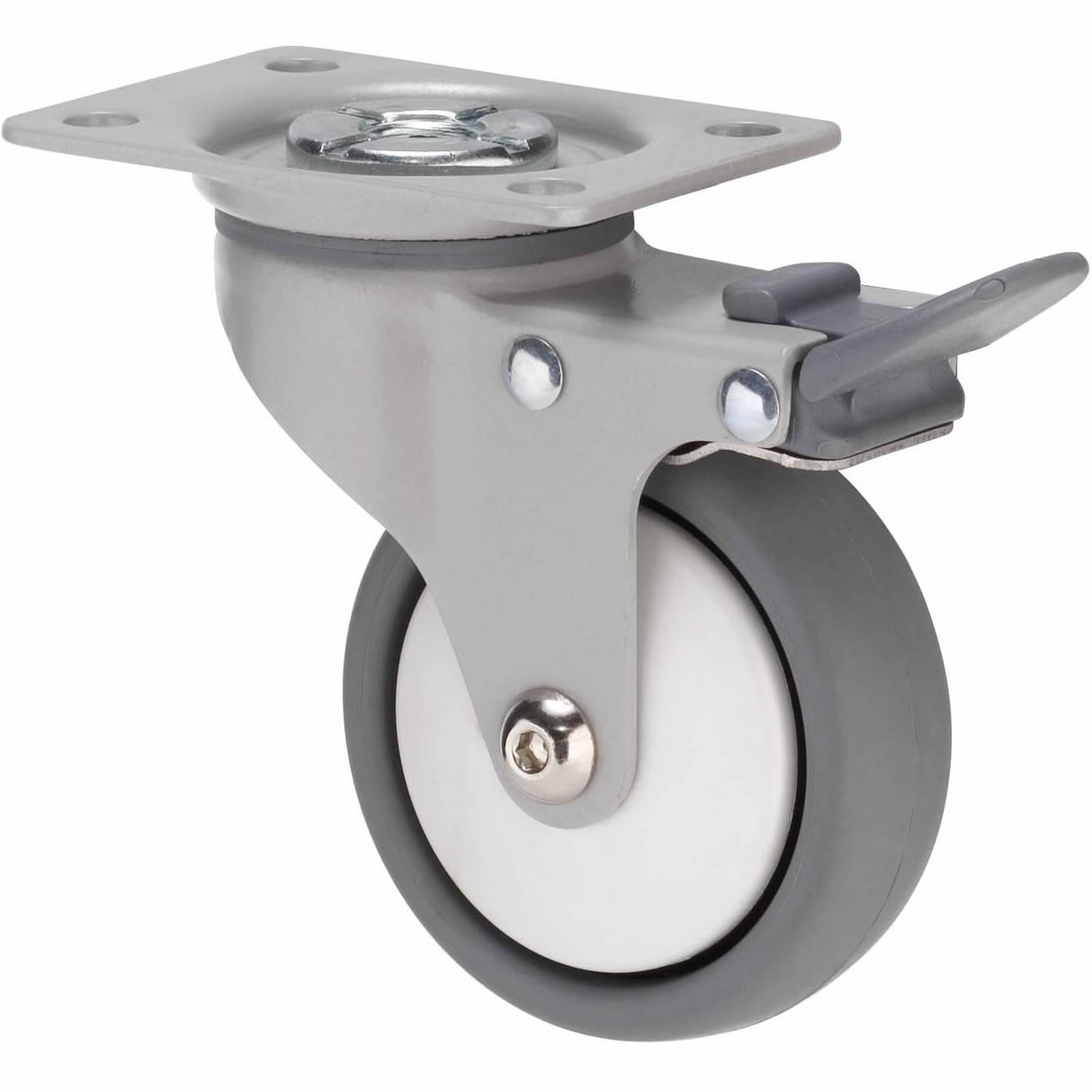 KJQ75GWT - KJQ75G/KPPTBWT 50 Kg Swivel Plate Total Brake 75mm Grey TPE w/ White Thread Guard