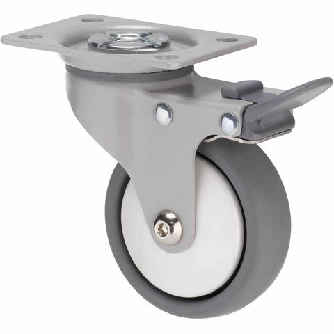 KJQ75GWT - KJQ75G/KPPTBWT <span>50 Kg Swivel Plate Total Brake 75mm Grey TPE w/ White Thread Guard</span>