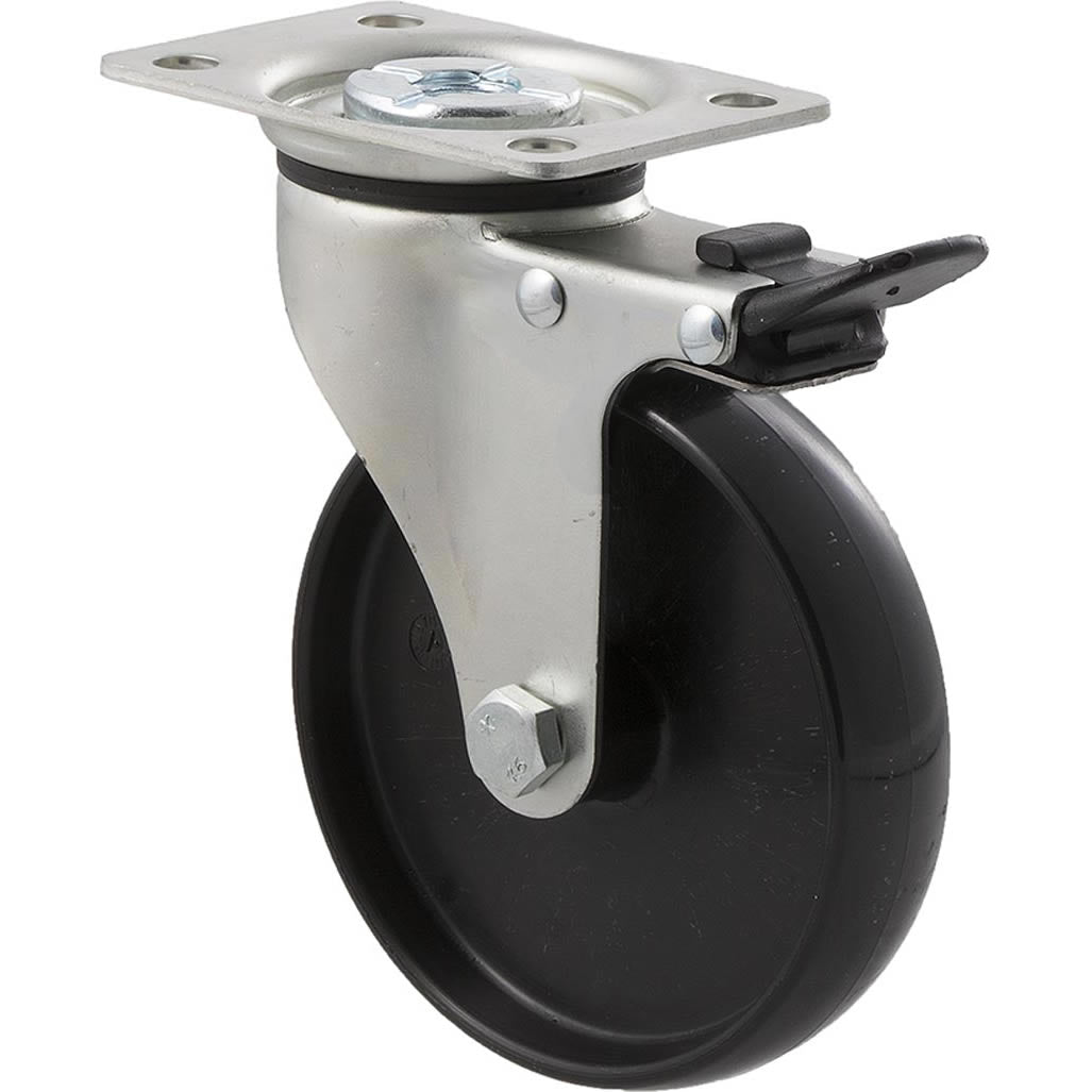 KNN100/KZPTB - 70 kg Swivel Plate Total Brake 100mm Black Nylon