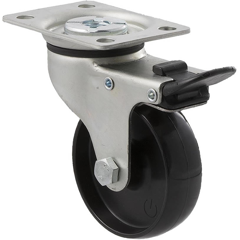 KNN75/KZPTB - 65 kg Swivel Plate Total Brake 75mm Black Nylon