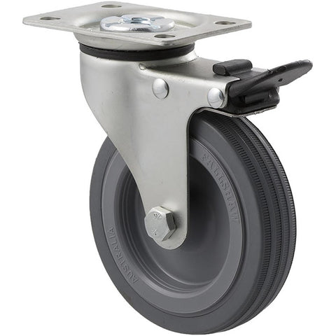 KSA100/KZPTB <span>50 Kg Swivel Plate Total Brake 100mm Grey Rubber</span>