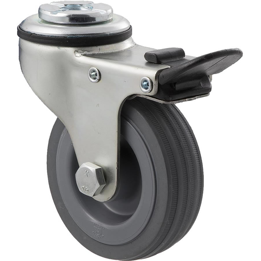 KSA75/KZHTB - 50 kg Bolt-Hole Total Brake 75mm Grey Rubber
