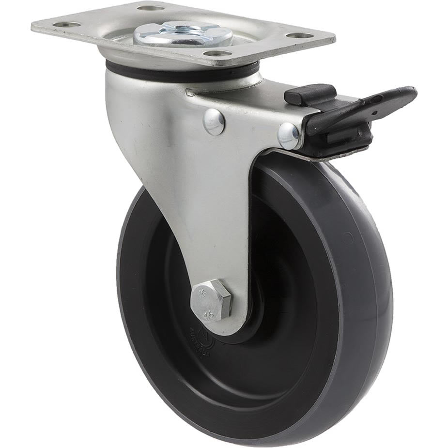 KUQ100/KZPTB - 100 kg Swivel Plate Total Brake 100mm Polyurethane