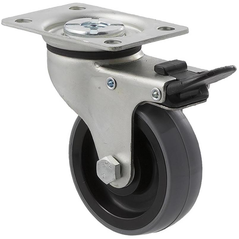 KUQ75/KZPTB - 100 kg Swivel Plate Total Brake 75mm Polyurethane