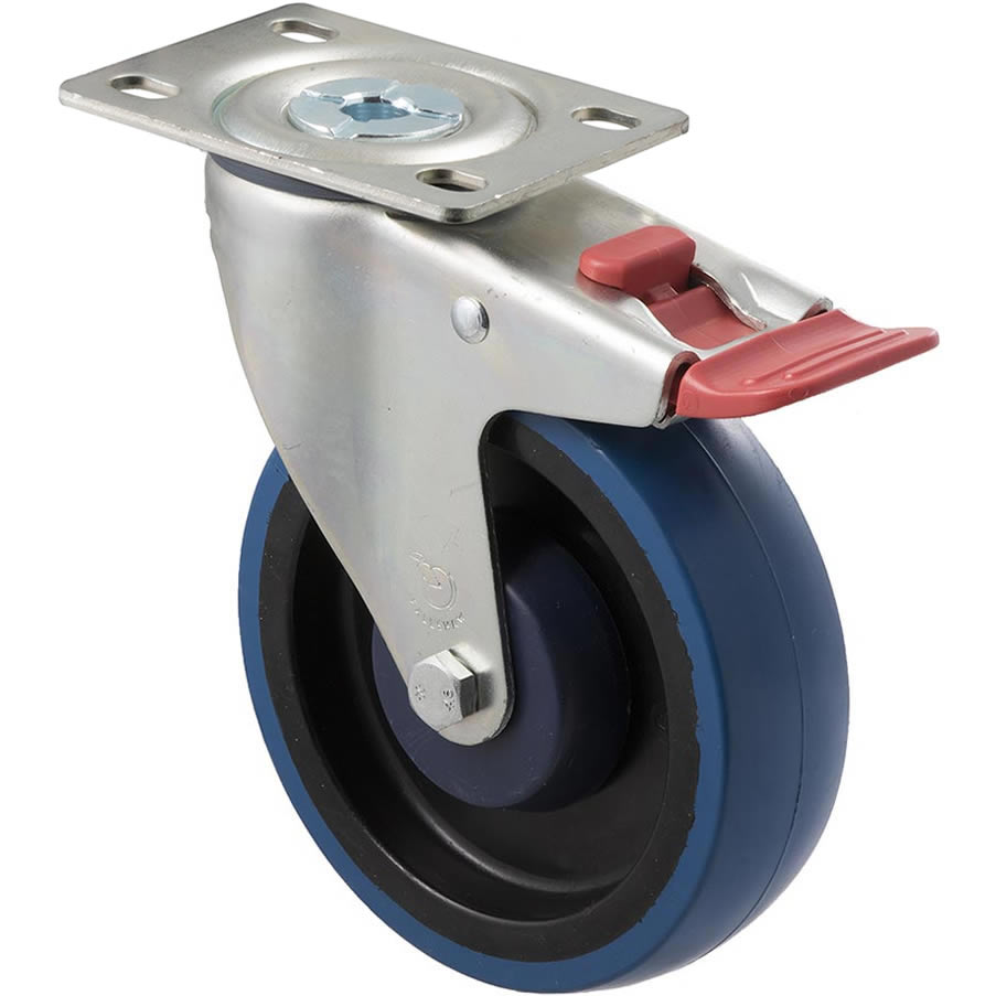 MBQ125G/MZPTB - 150 Kg Swivel Plate Total Brake 125mm Blue Rubber
