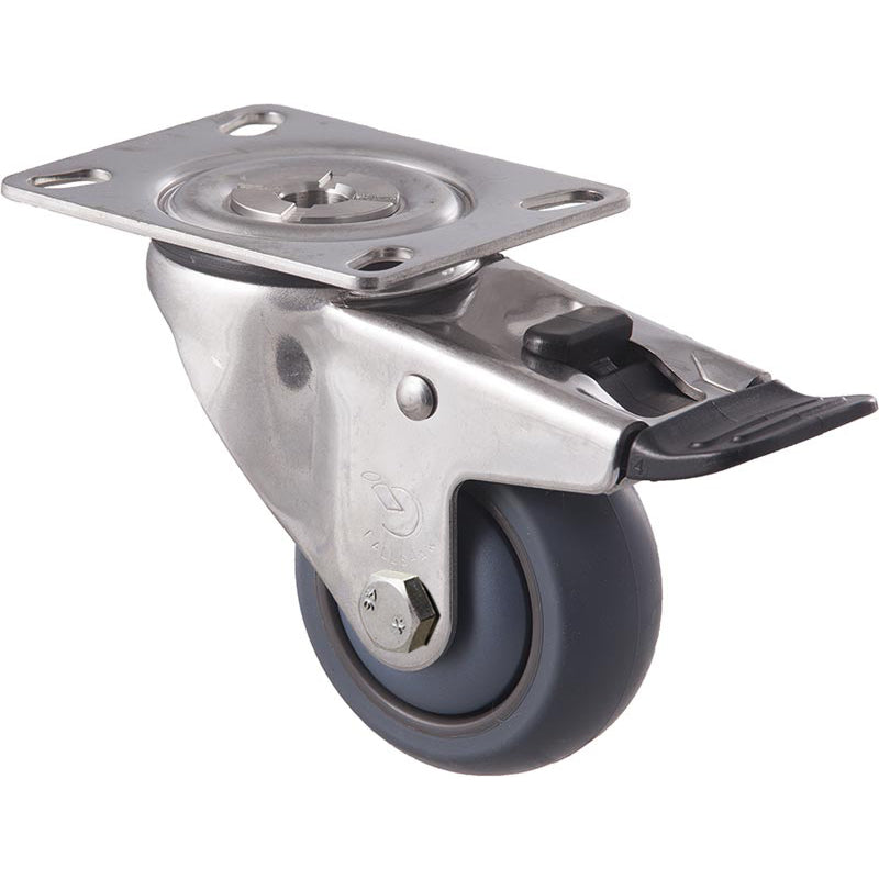 MJA75G/MSPTB 85 Kg Stainless Steel Swivel Plate Total Brake 75mm Grey TPE