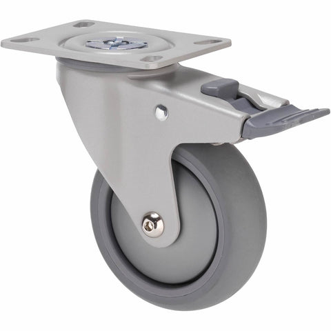 MJQ100GSL - MJQ100G/MPPTBSL <span>85 Kg Swivel Plate Total Brake 100mm Grey TPE w/ Silver Thread Guard</span>