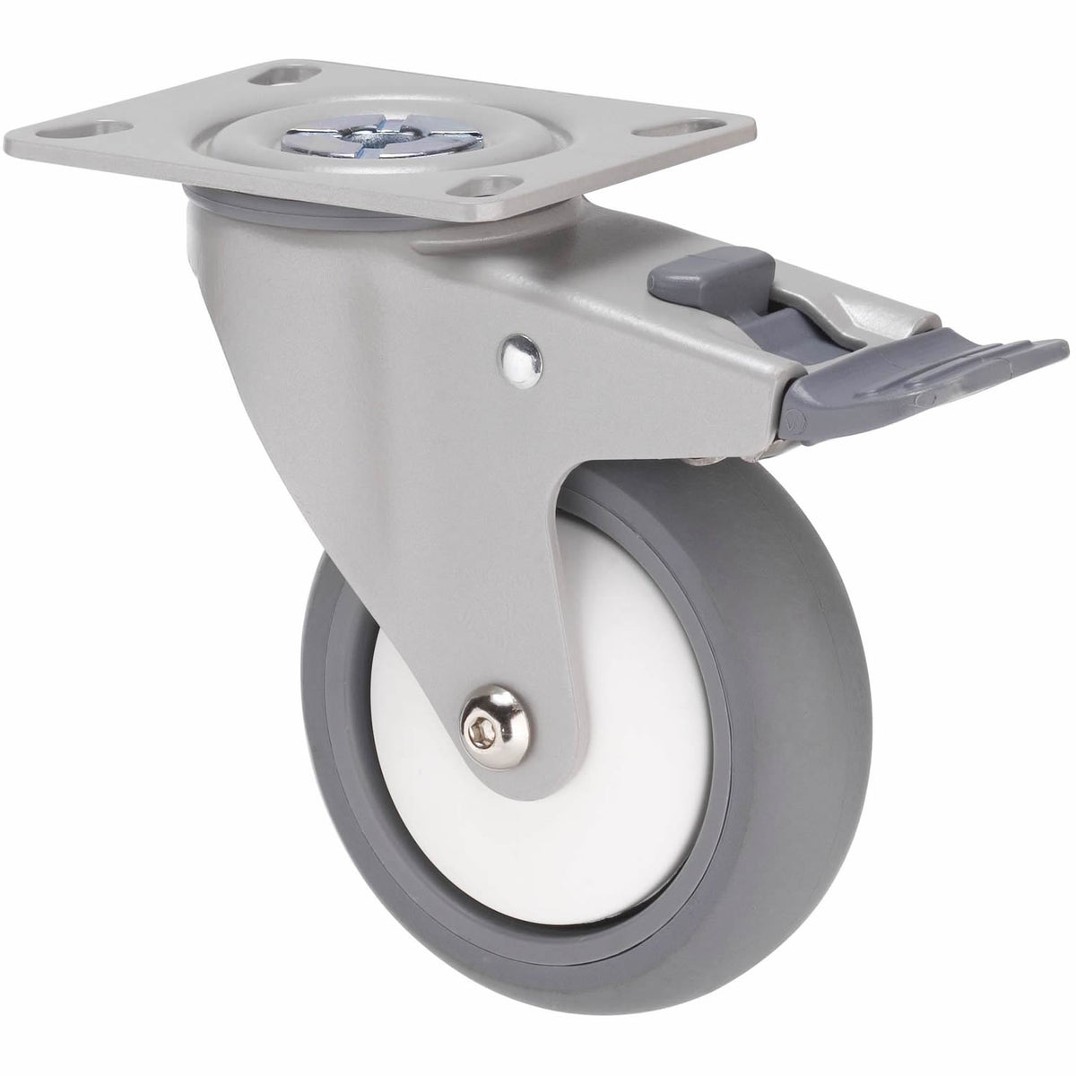 MJQ100GWT - MJQ100G/MPPTBWT 85 kg Swivel Plate Total Brake 100mm Grey TPE w/ White Thread Guard