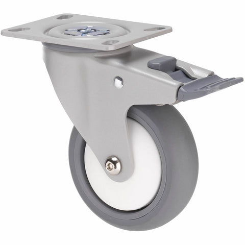 MJQ100GWT - MJQ100G/MPPTBWT <span>85 Kg Swivel Plate Total Brake 100mm Grey TPE w/ White Thread Guard</span>