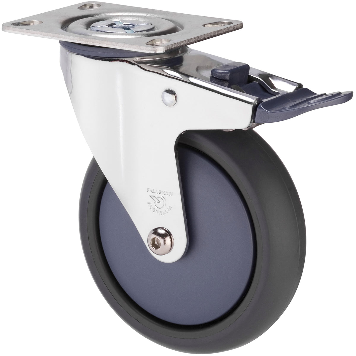 MJQ125GBN - MJQ125G/MCPTBBN 85 kg Chrome Plated Swivel Plate Total Brake 125mm Grey TPE w/ Bluestone Colourway