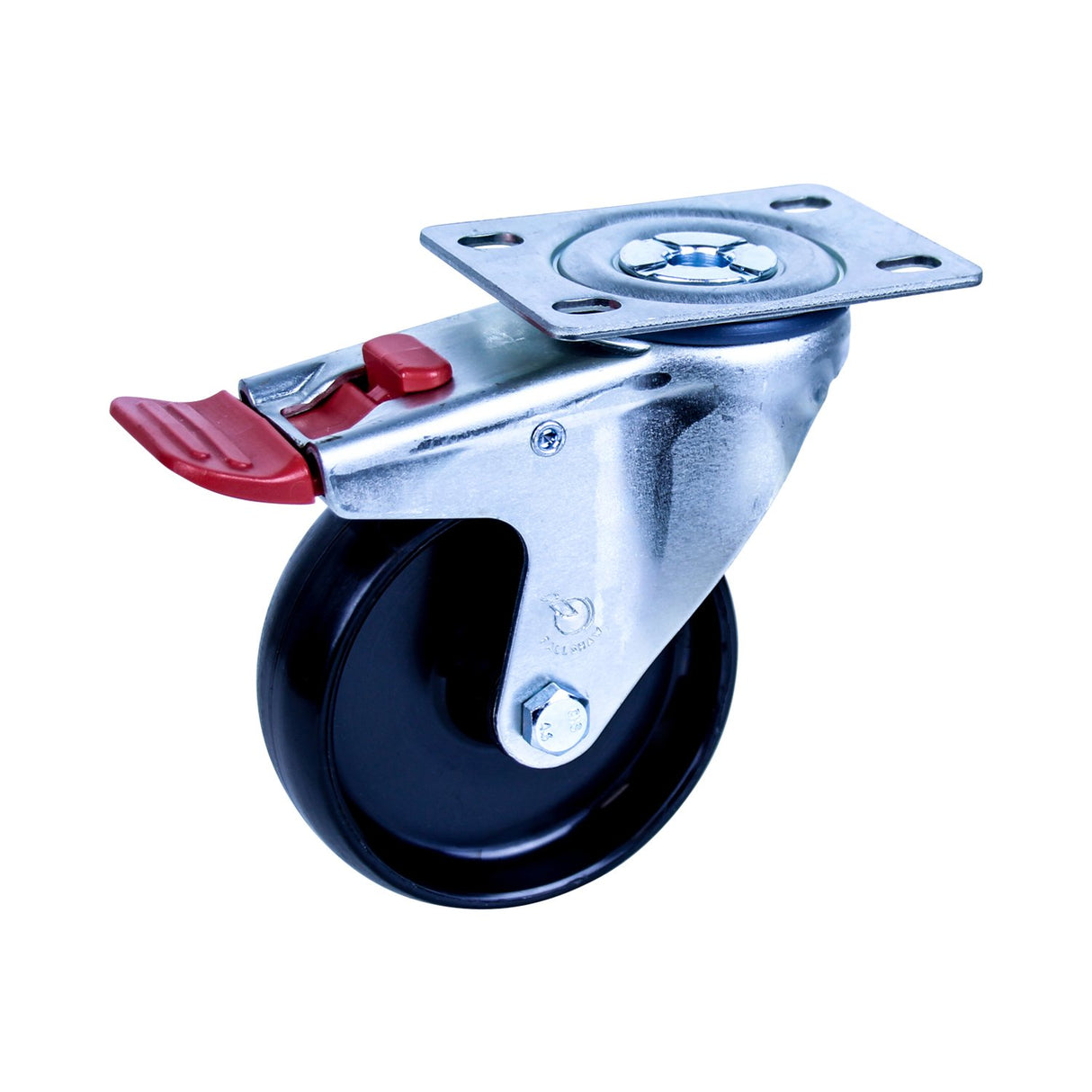 MNN100/MZPTB - 150 Kg Swivel Plate Total Brake 100mm Black Nylon