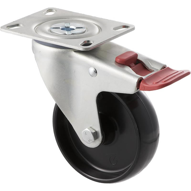 MNN100/MZPTB - 150 kg Swivel Plate Total Brake 100mm Black Nylon