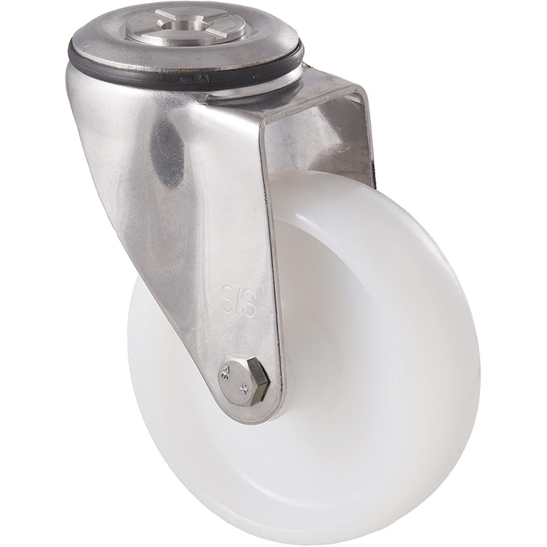 MNN100WS/MSH 150 Kg Stainless Steel Bolt-Hole 100mm White Nylon