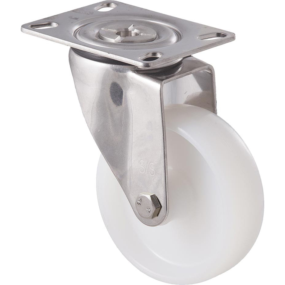 MNN100WS/MSP 150 kg Stainless Steel Swivel Plate 100mm White Nylon